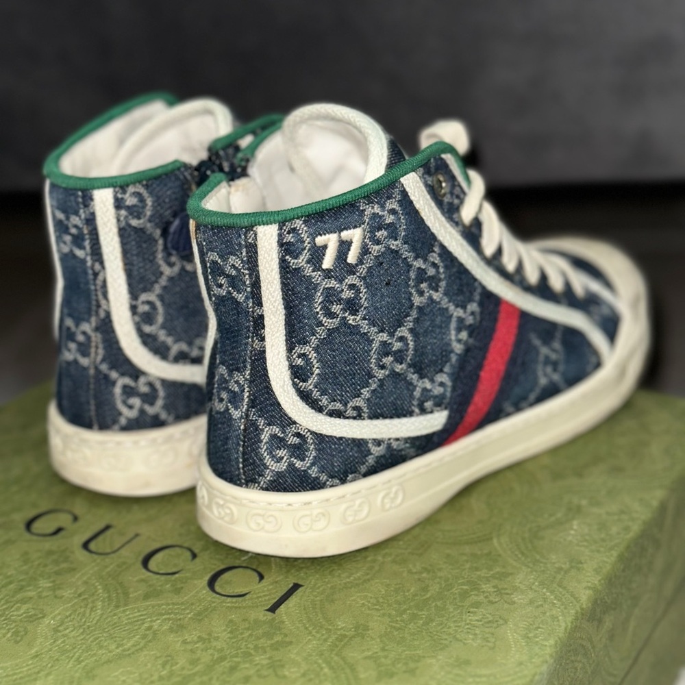 Gucci Denim Blue, Red and White Tennis 1977 Sneakers